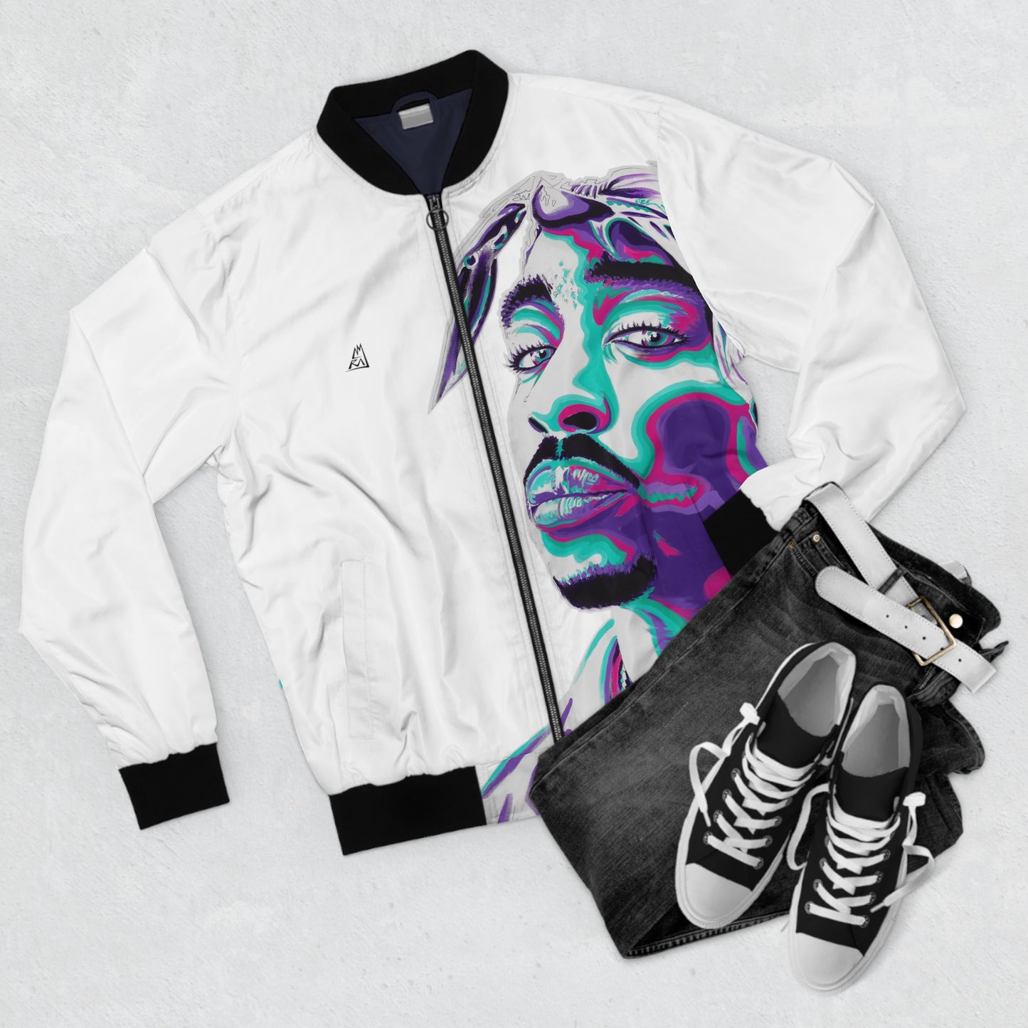 Tupac Shakur by Amraj Singh - White Bomber Jacket