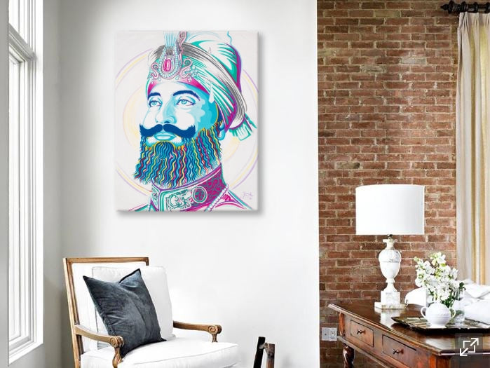 Sri Guru Gobind Singh Sahib Ji - Colourful Canvas Art Painting Print