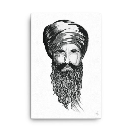 Sant Jarnail Singh Bhindranwale - B&W - Canvas Art Painting Print