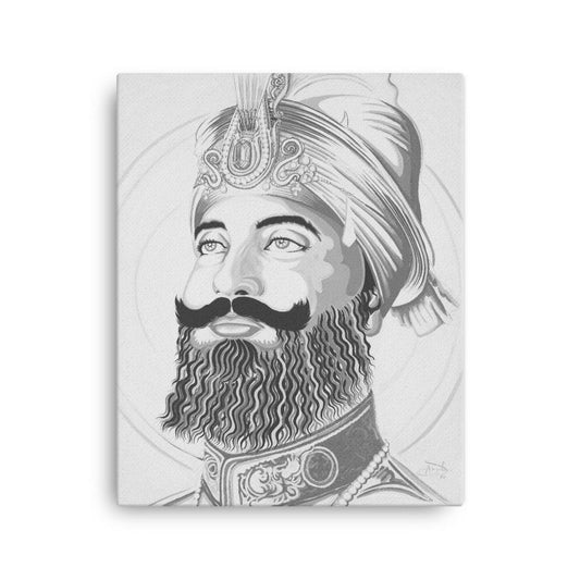 Sri Guru Gobind Singh Ji - Black & White - Canvas Art Painting Print